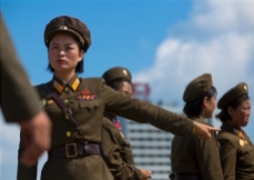 North Korean Female Soldiers In Tower Of The Juche Idea, Pyongyang, North Korea