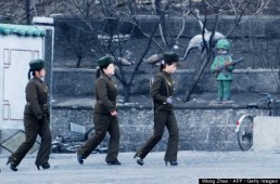 A group of North Korean soldiers patrol along the Yalu River at the North Korean town of Sinuiju on April 11, 2013.The biggest border crossing between North Korea and China has been closed to tourist groups, a Chinese official said on April 10 as nuclear tensions mounted, but business travel was still allowed. AFP PHOTO / WANG ZHAO (Photo credit should read WANG ZHAO/AFP/Getty Images)